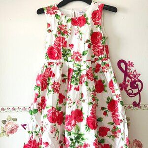 Rachel Riley White Red Floral Flared Dress Girls Size 8 8Y